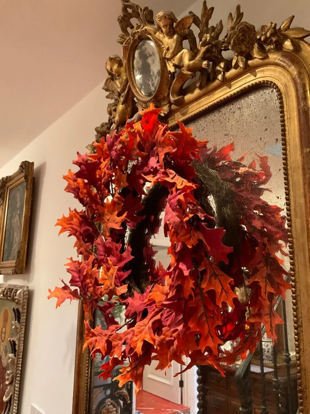 Set of 3 fall wreaths, one with brown velvet bow detail